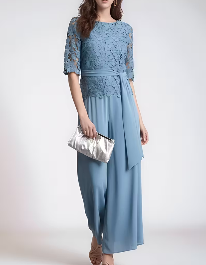 Light Royal Blue Lace Chiffon 2-Piece Suit