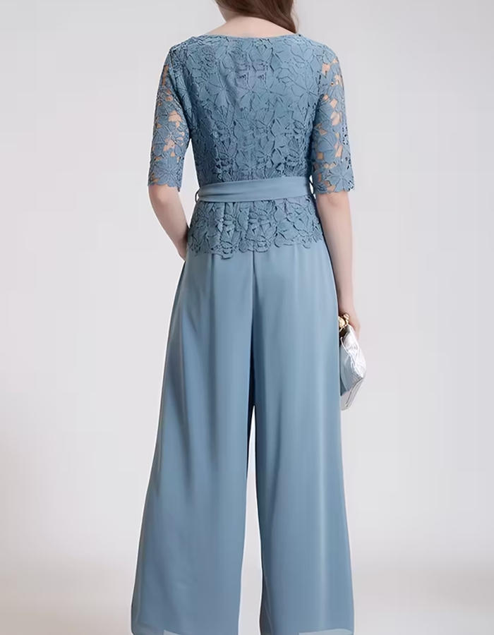 Light Royal Blue Lace Chiffon 2-Piece Suit