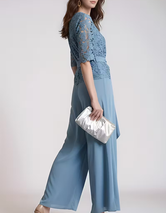 Light Royal Blue Lace Chiffon 2-Piece Suit