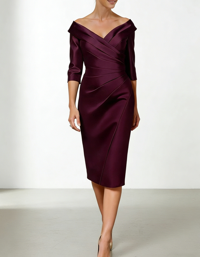 Multicolor Satin Off-the-Shoulder Ruffled Fitted Midi Dress
