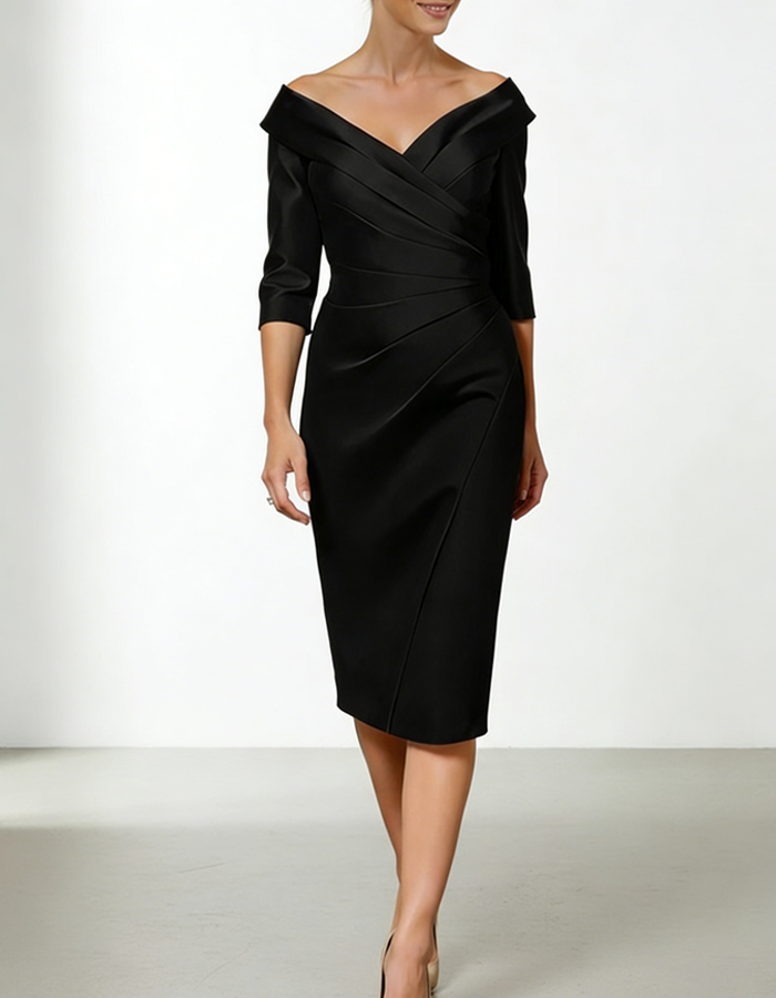Multicolor Satin Off-the-Shoulder Ruffled Fitted Midi Dress