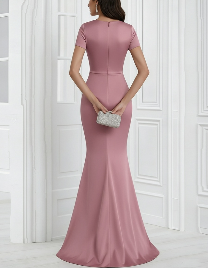 Short-Sleeve Wrap-Up Mermaid Maxi Dress