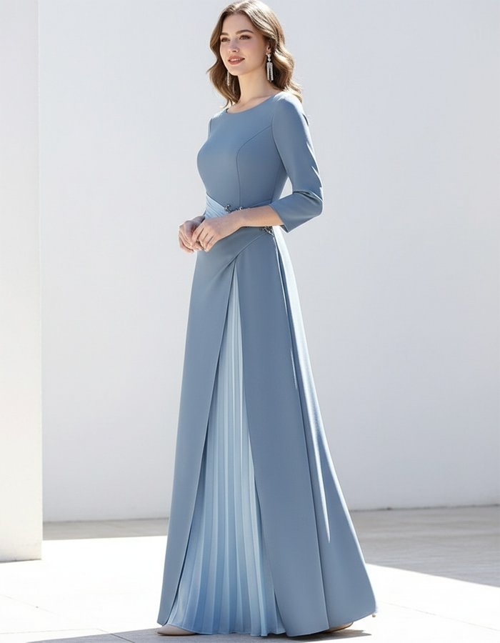 Dusty Blue Pleated Maxi Dress