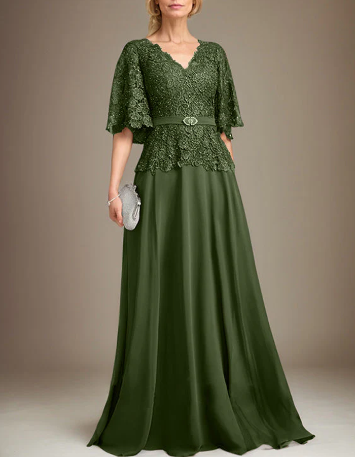 Lace Bodycon Chiffon A-line Maxi Dress