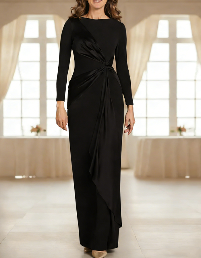 Twisted Front Satin Panel Maxi Dress