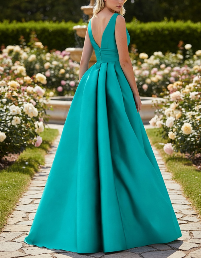 Draped V-Neck Satin Maxi Dress