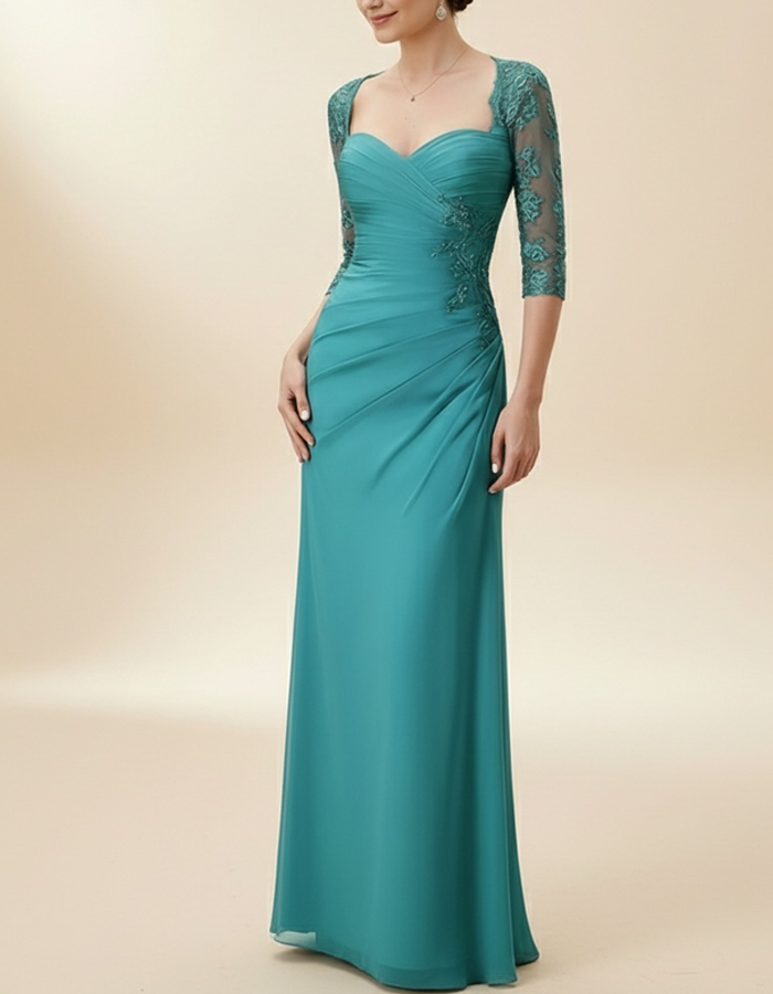 Sweetheart Neck Lace Chiffon Maxi Dress