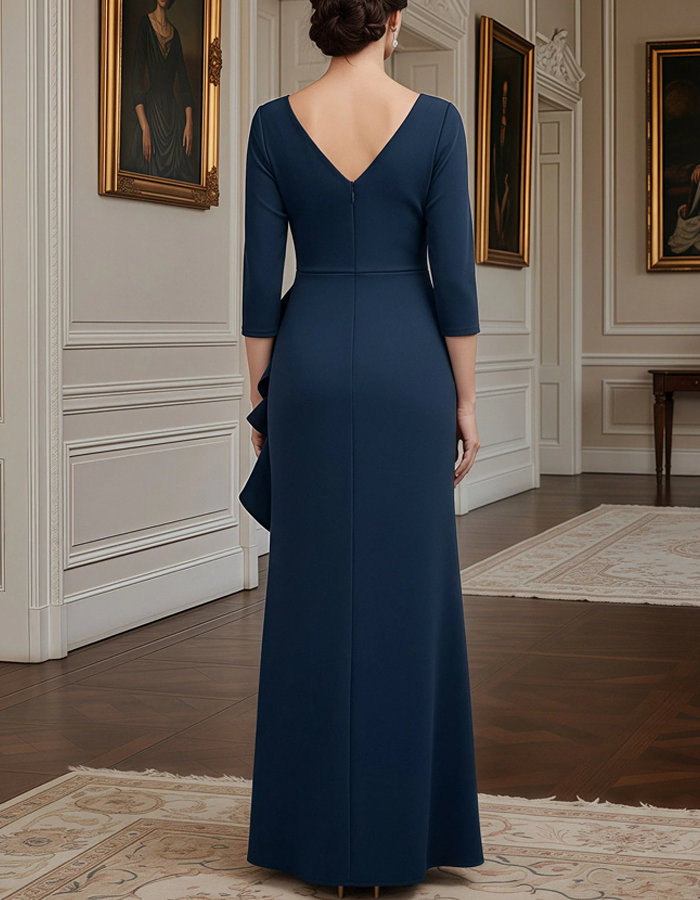 Vestido largo plisado de crepé con cuello en V