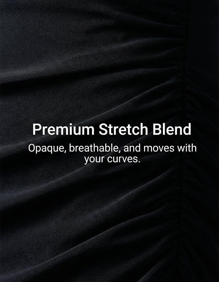 Black Draped Elastic Single Shoulder Knot High Slit Maxi Dress