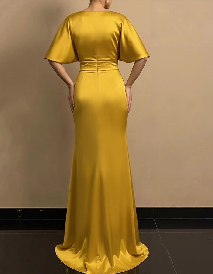 Satin Shawl-Sleeve Mermaid Maxi Dress