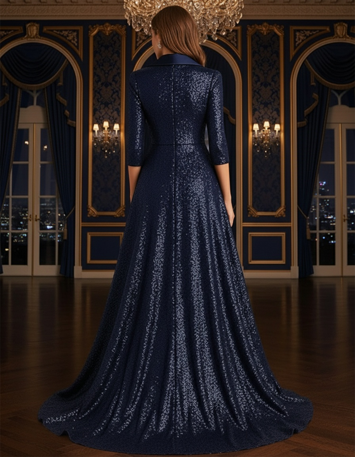 Sequined Suit-Loop Train Maxi Dress