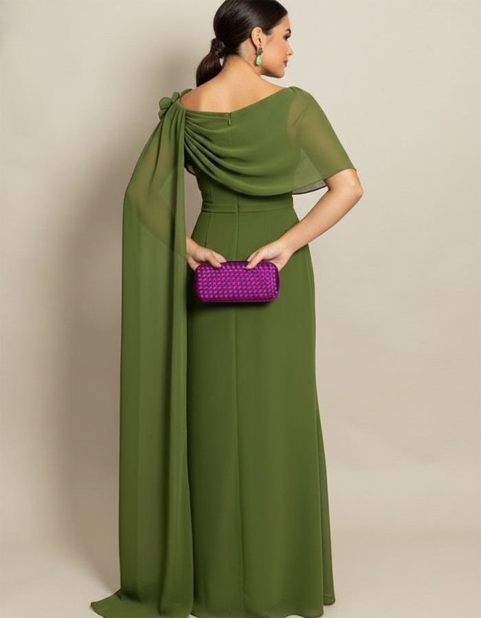 One-Shoulder Floral Draped Chiffon Maxi Dress