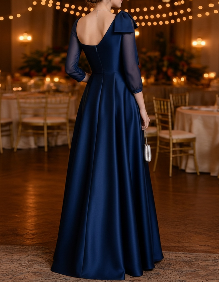 One-shoulder Bow Satin Maxi Dress