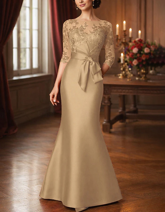 Solid Color Lace Patchwork Satin Fishtail Midi Dress