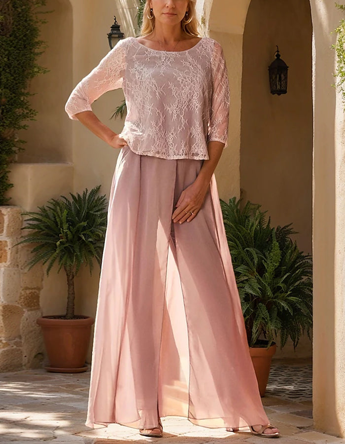 Solid Color Lace Chiffon Jumpsuit