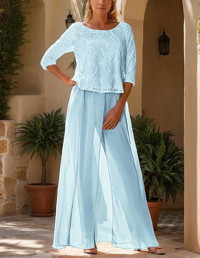 Solid Color Lace Chiffon Jumpsuit