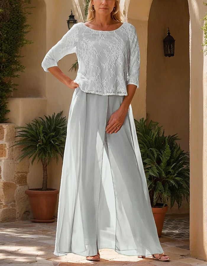 Solid Color Lace Chiffon Jumpsuit