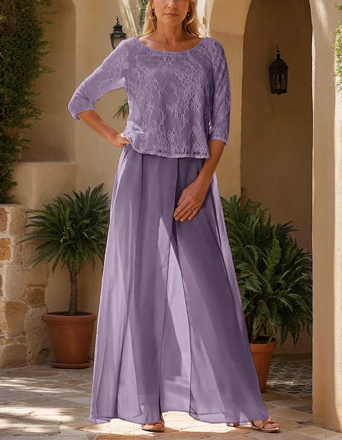 Solid Color Lace Chiffon Jumpsuit