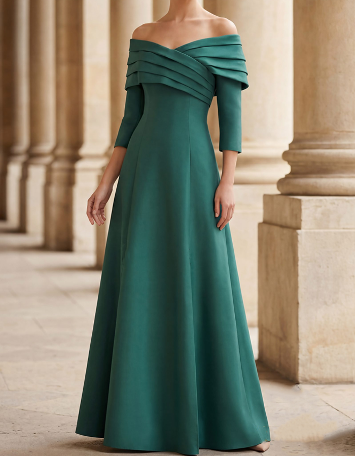 A Solid Color Off-the-Shoulder Satin Maxi Dress