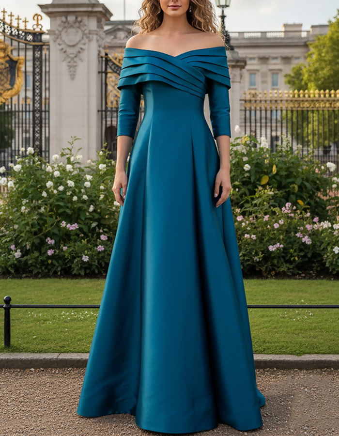 A Solid Color Off-the-Shoulder Satin Maxi Dress