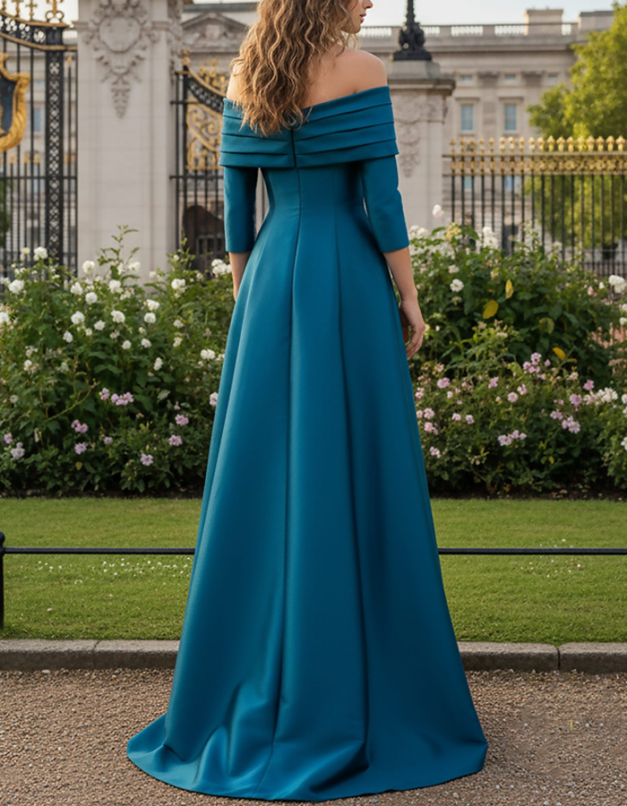 A Solid Color Off-the-Shoulder Satin Maxi Dress