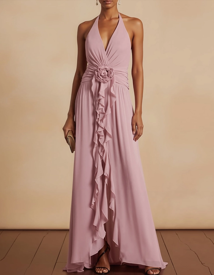 Dusty Pink Spaghetti Strap Chiffon Maxi Dress