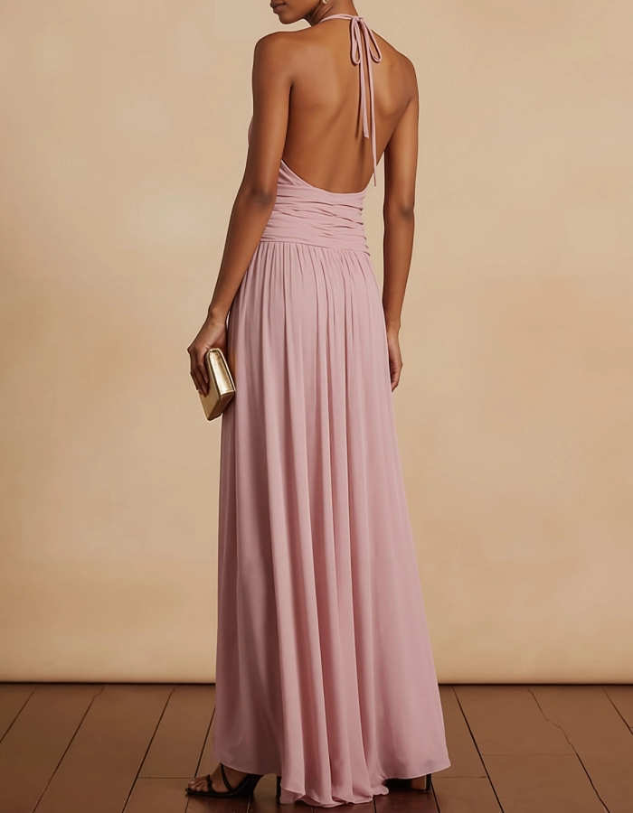 Dusty Pink Spaghetti Strap Chiffon Maxi Dress