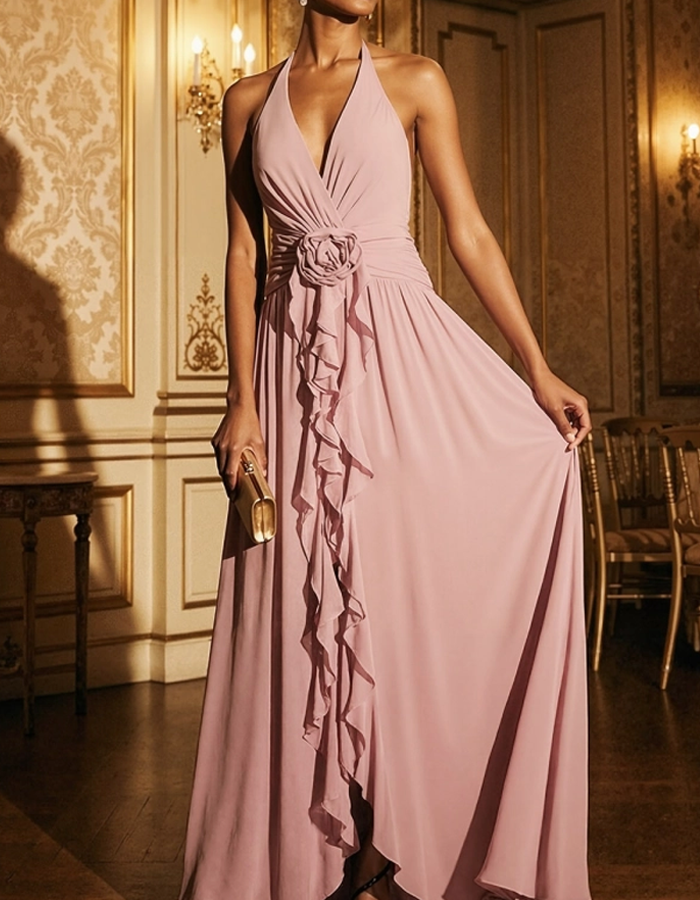 Dusty Pink Spaghetti Strap Chiffon Maxi Dress