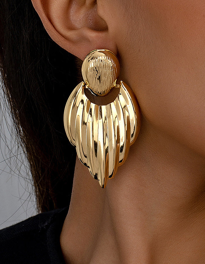 Metal Geometric Leaf-Shaped Earrings