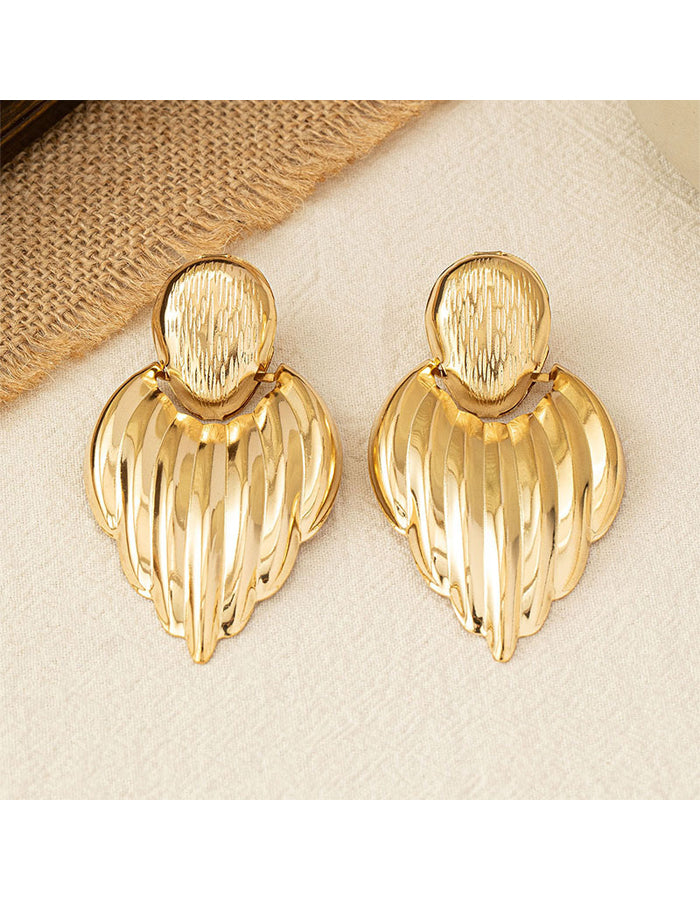 Boucles d'oreilles en métal géométriques en forme de feuille