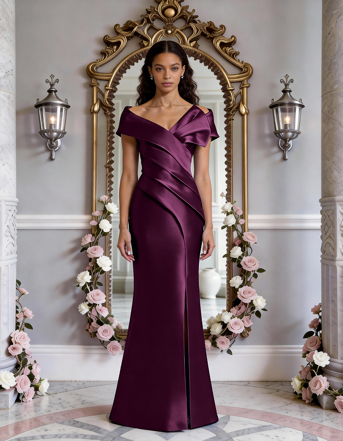 Multi-Tone Off-the-Shoulder Ruffled Satin Mermaid Maxi Dress