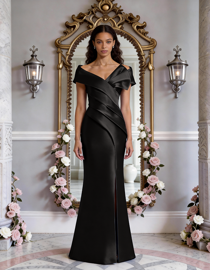 Multi-Tone Off-the-Shoulder Ruffled Satin Mermaid Maxi Dress