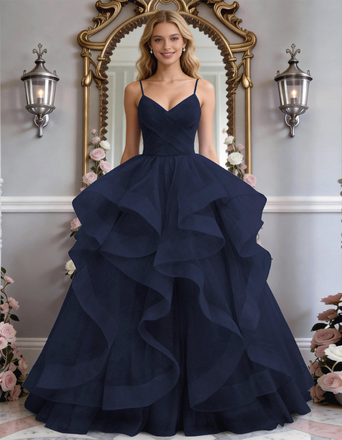 Solid Color Glitter Ruffled Hem Maxi Dress