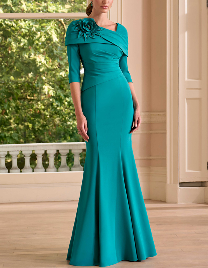 Teal Green Floral Mermaid Maxi Dress