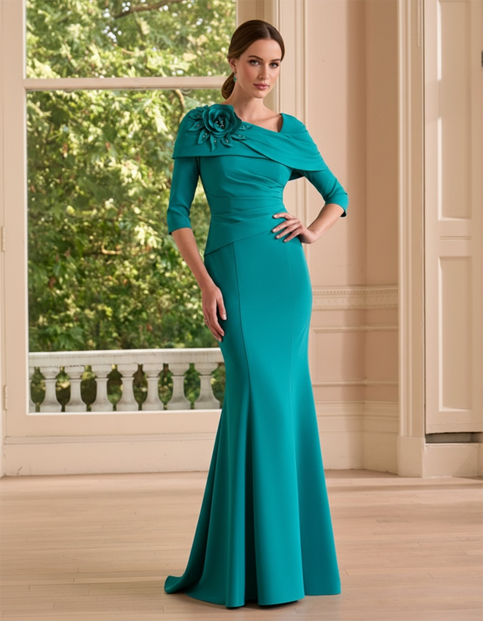 Teal Green Floral Mermaid Maxi Dress