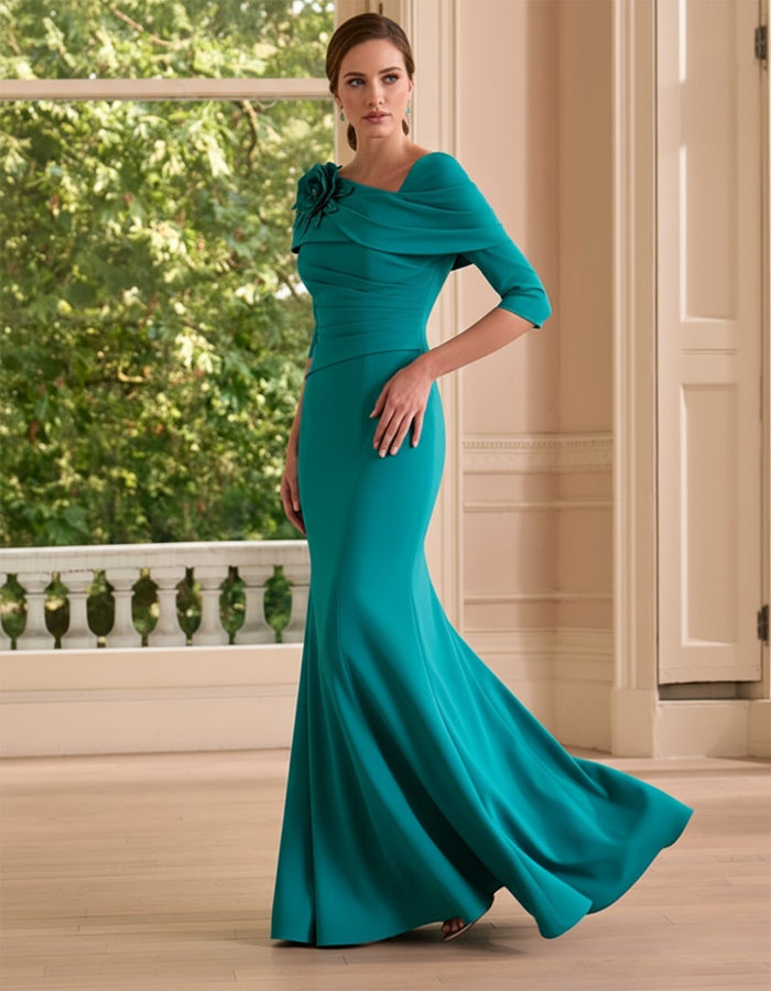 Teal Green Floral Mermaid Maxi Dress
