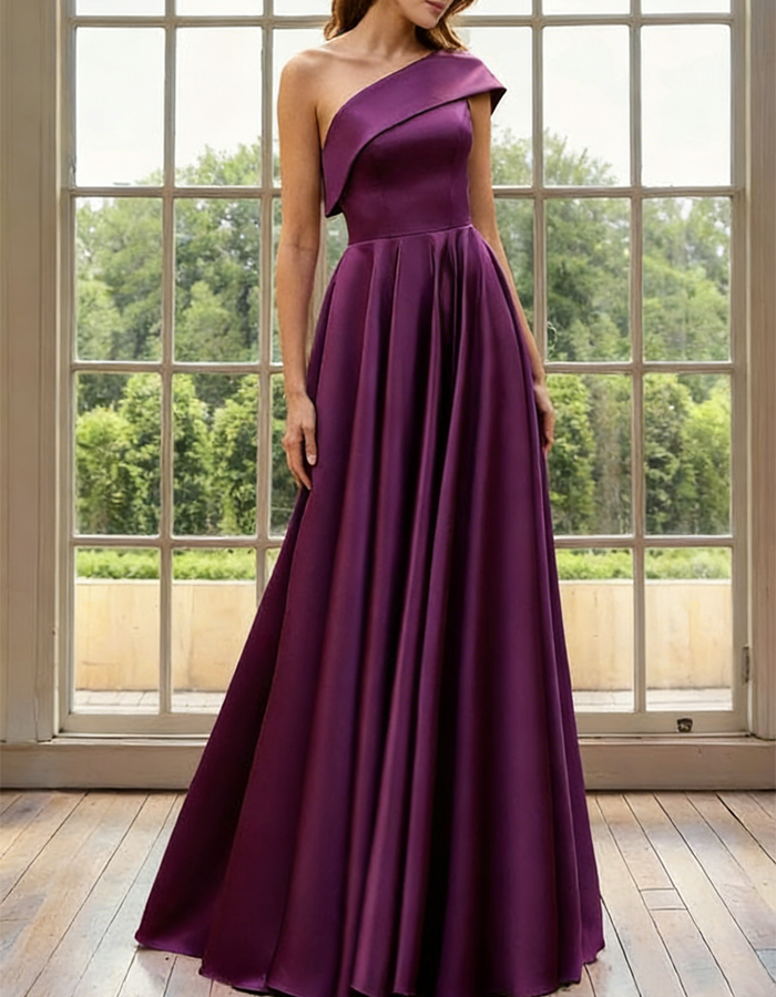 Vestido largo de satén con un solo hombro