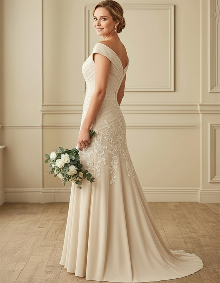 Off-the-Shoulder Ruffled Lace A-Line Maxi Dress