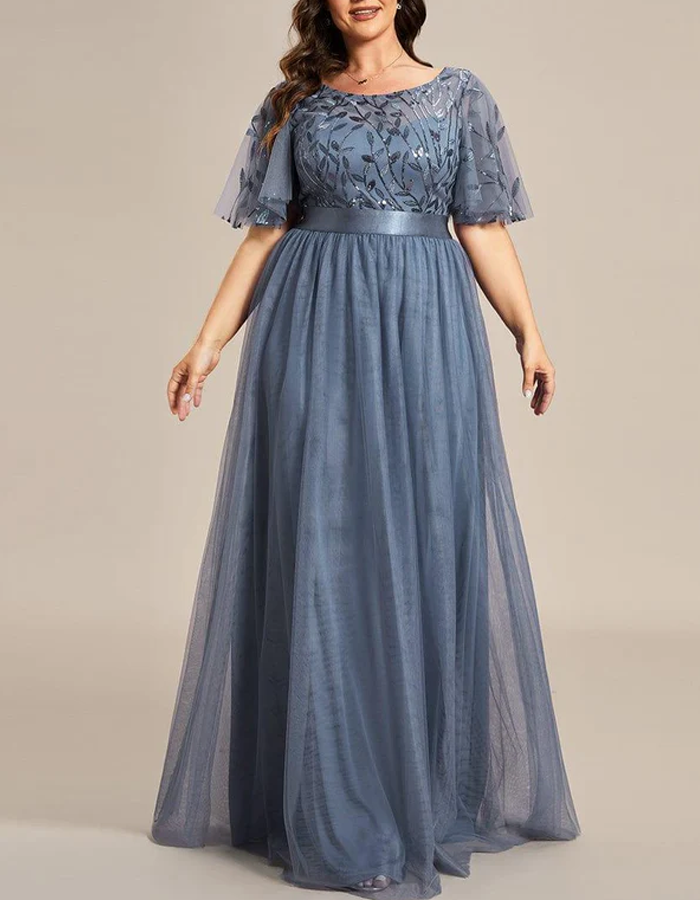 Chiffon Embroidered A-Line Maxi Dress