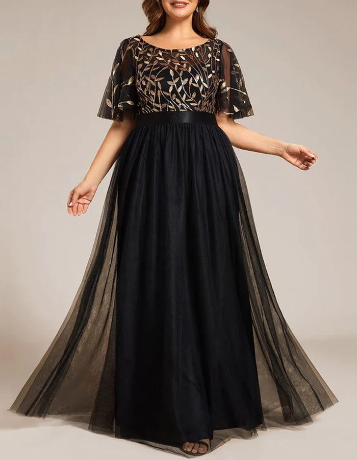 Chiffon Embroidered A-Line Maxi Dress