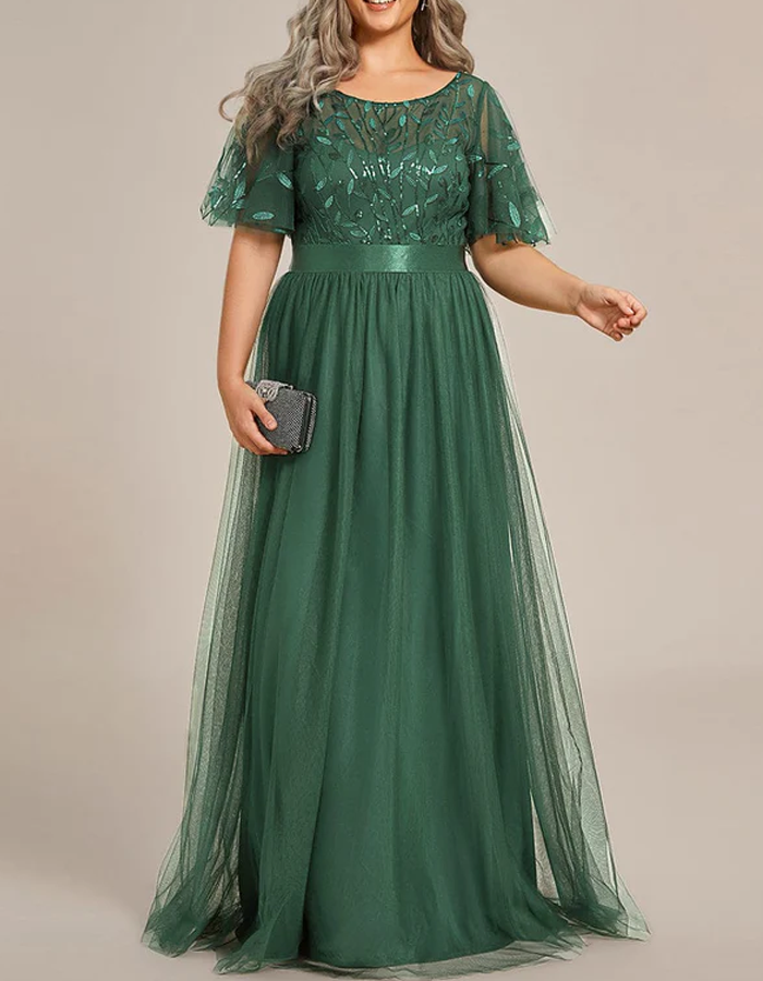 Chiffon Embroidered A-Line Maxi Dress