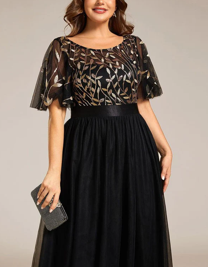 Chiffon Embroidered A-Line Maxi Dress
