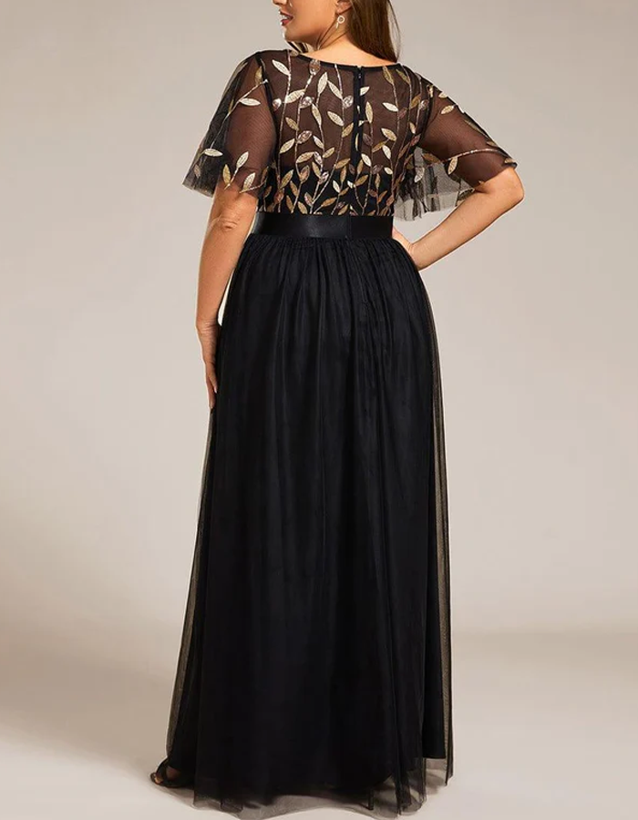 Chiffon Embroidered A-Line Maxi Dress