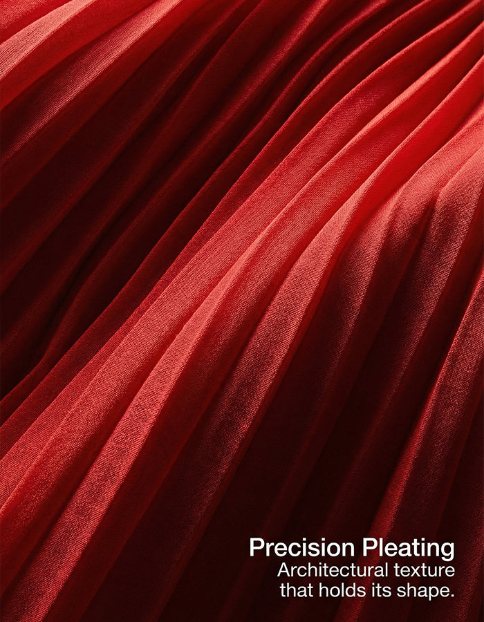 Red V-Neck Pleated Waist Maxi Dress