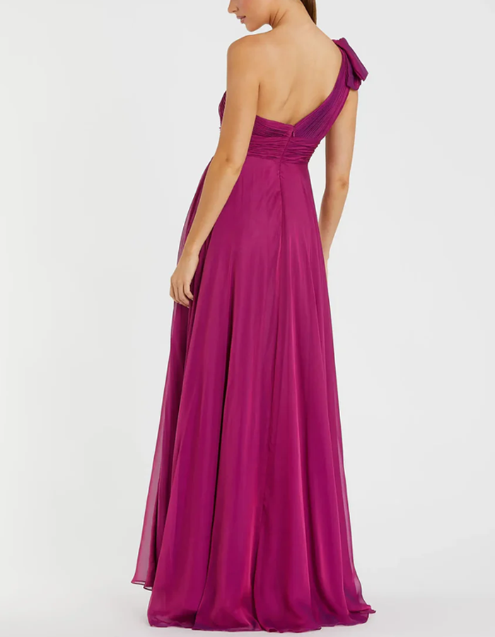 One-shoulder Pleated Draped Chiffon Maxi Dress