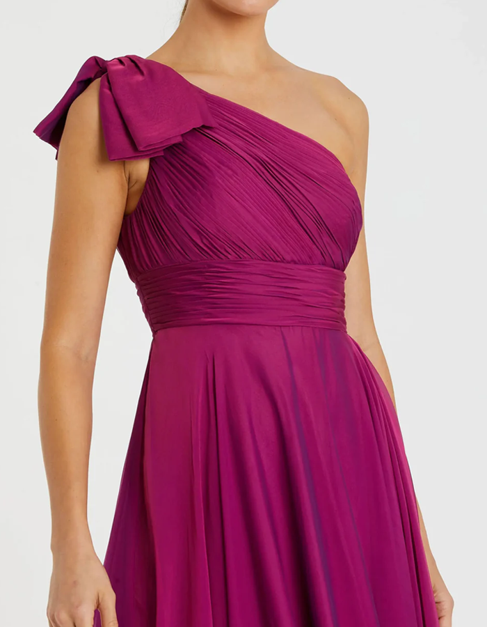 One-shoulder Pleated Draped Chiffon Maxi Dress