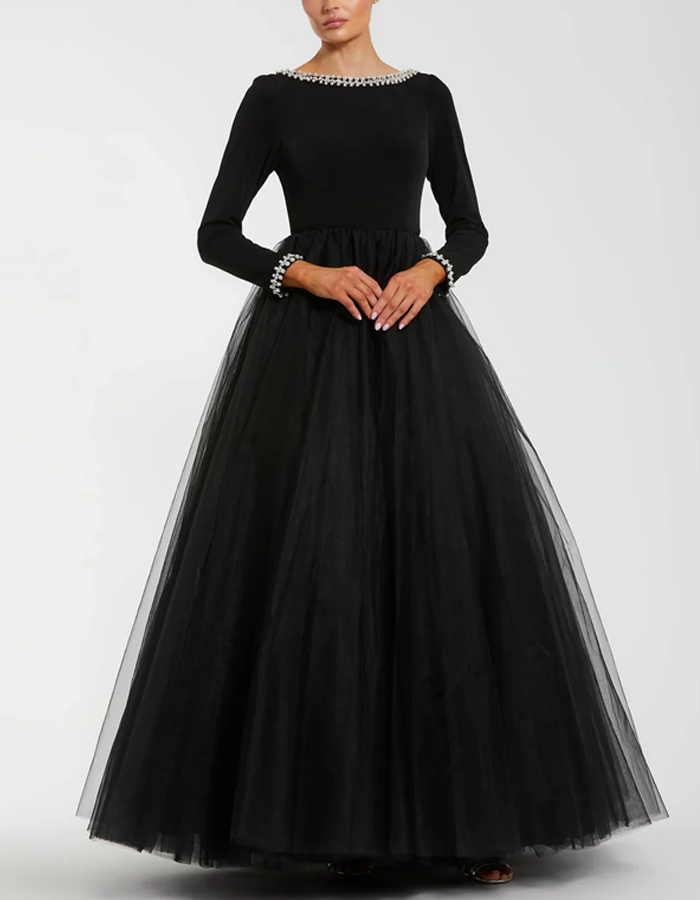 Long-sleeved Backless Tulle Maxi Dress