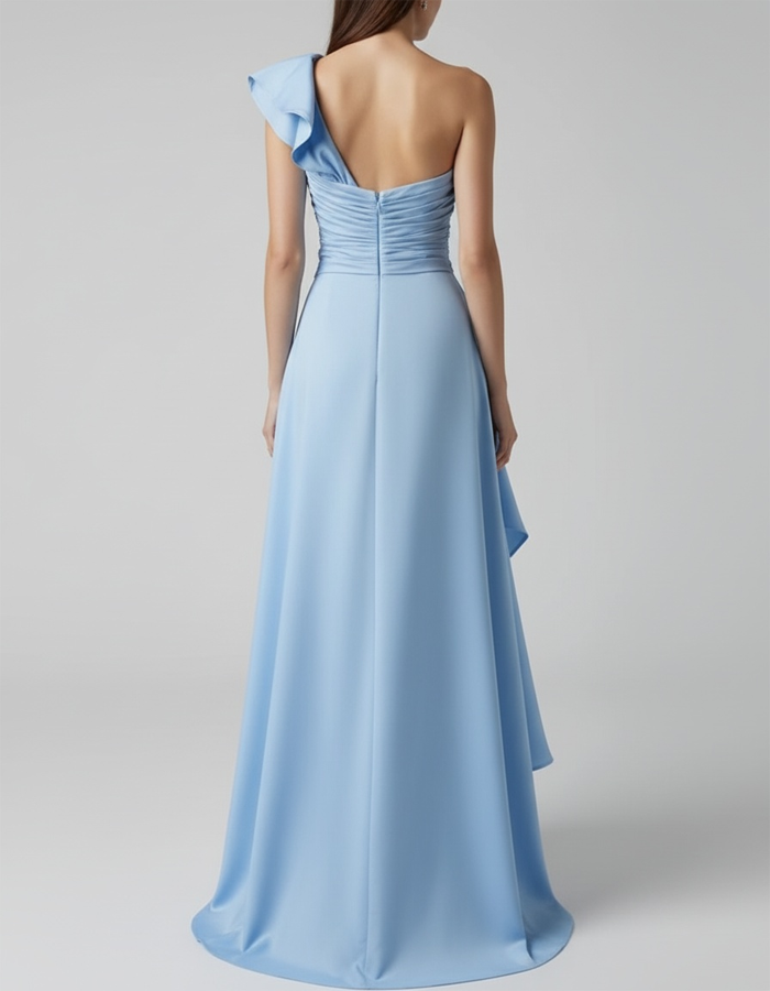 One-shoulder Pleated Satin Maxi Dress