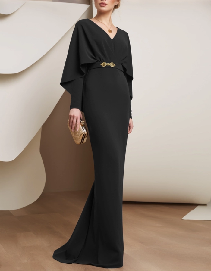 V-neck Batwing Sleeves Maxi Dress
