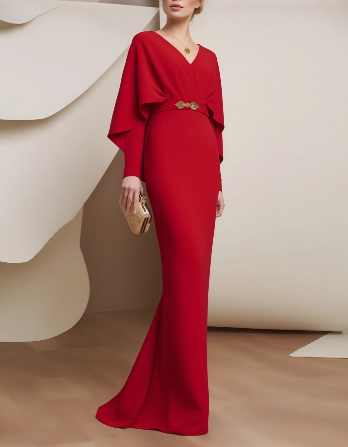 V-neck Batwing Sleeves Maxi Dress